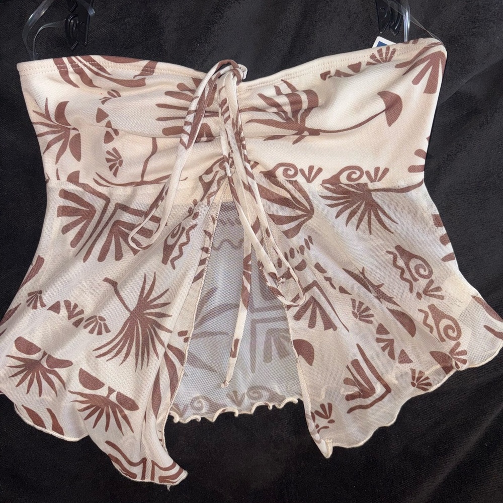 Brown and Cream Strapless Top